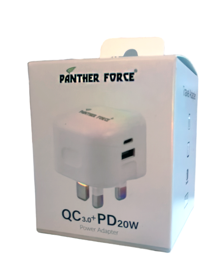 PANTHER FORCE STRAIGHT PIN 20W PLUG WITH USB-C & USB-A PANTHER FORCE STRAIGHT PIN 20W PLUG WITH USB-C & USB-A